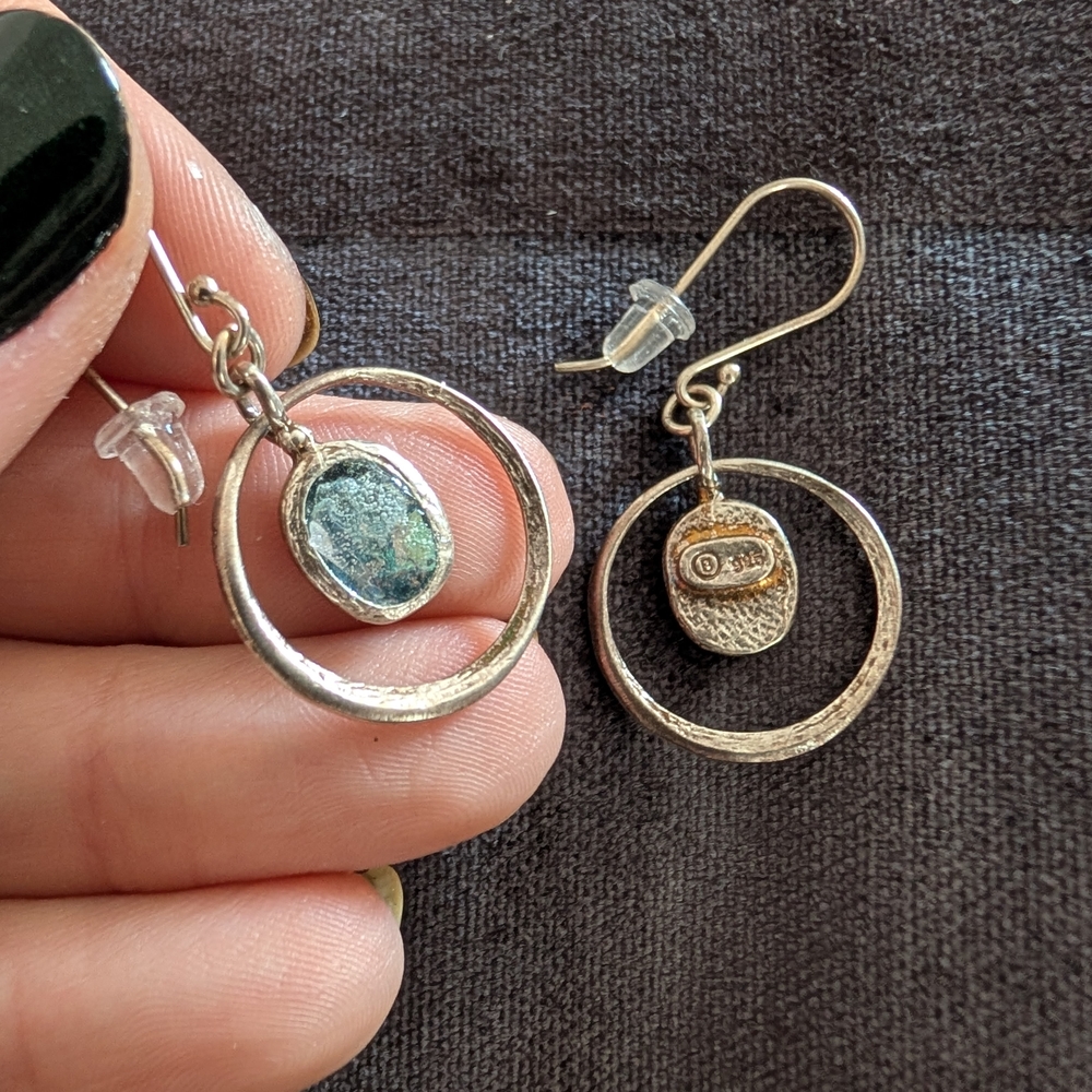 Silver And Roman Glass Earrings - Picture 4 of 4